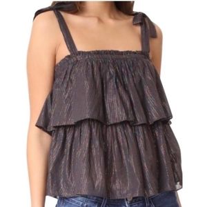 La Vie Rebecca Taylor Lurex rainbow stripe tiered ruffle tank top